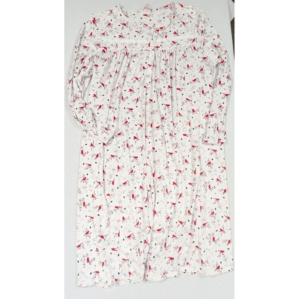 Secret Treasures Nightgown Women 3X White Red Cardinal Fleece Sleepwear